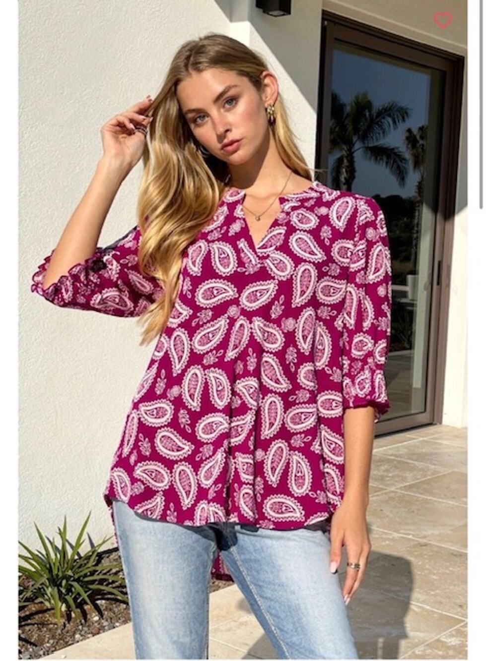 Dear Scarlett - Sangria Surf Paisley Smocked Lizzy Top - Large